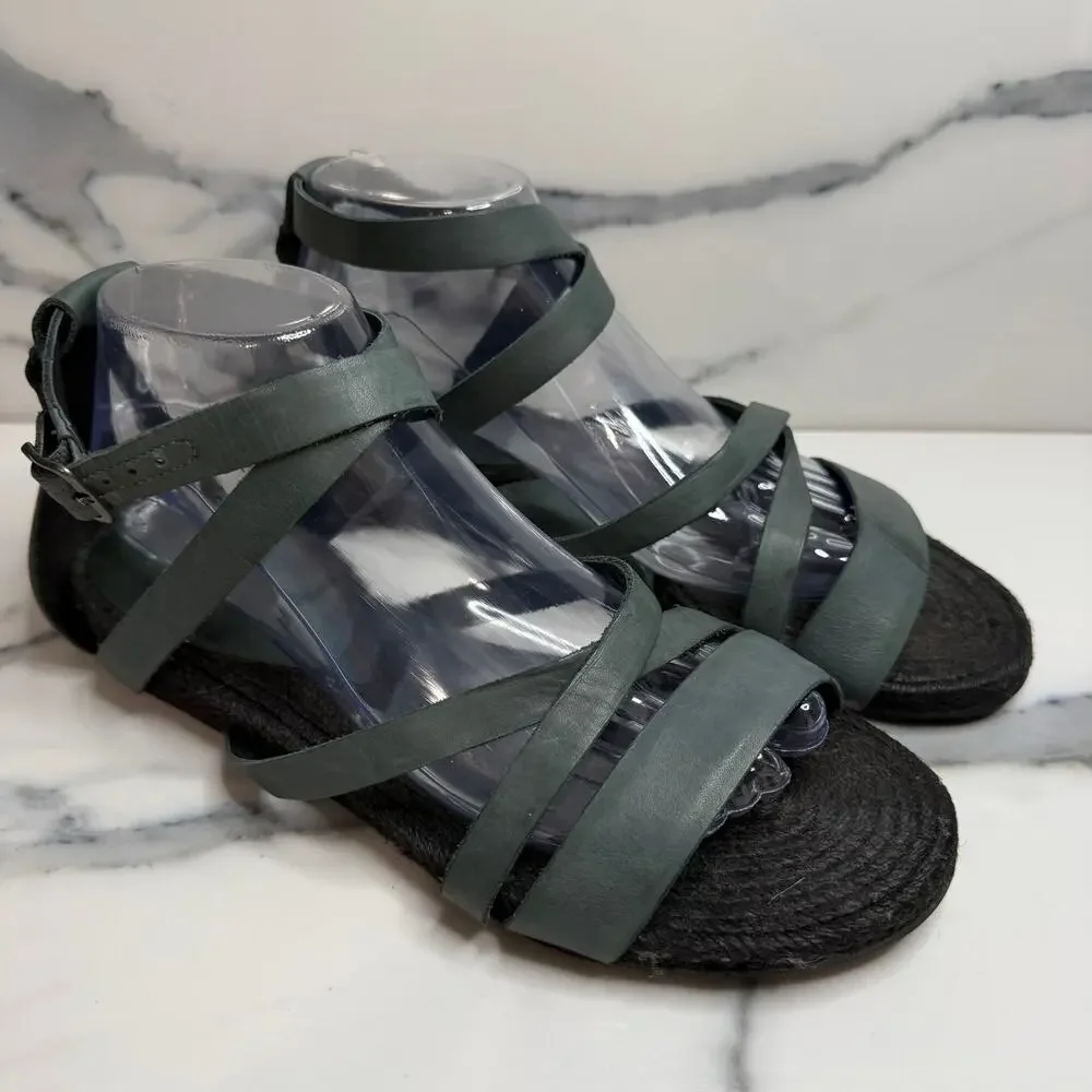 Eileen Fisher Wmns Slate Blue Gray Strappy Leather Sandals Sz 9.5 Festival Boho